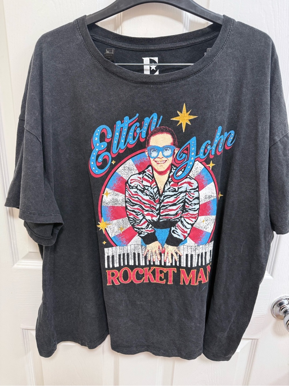 Elton John Rocket Women’s Graphic Tee - Black, Size XXL
